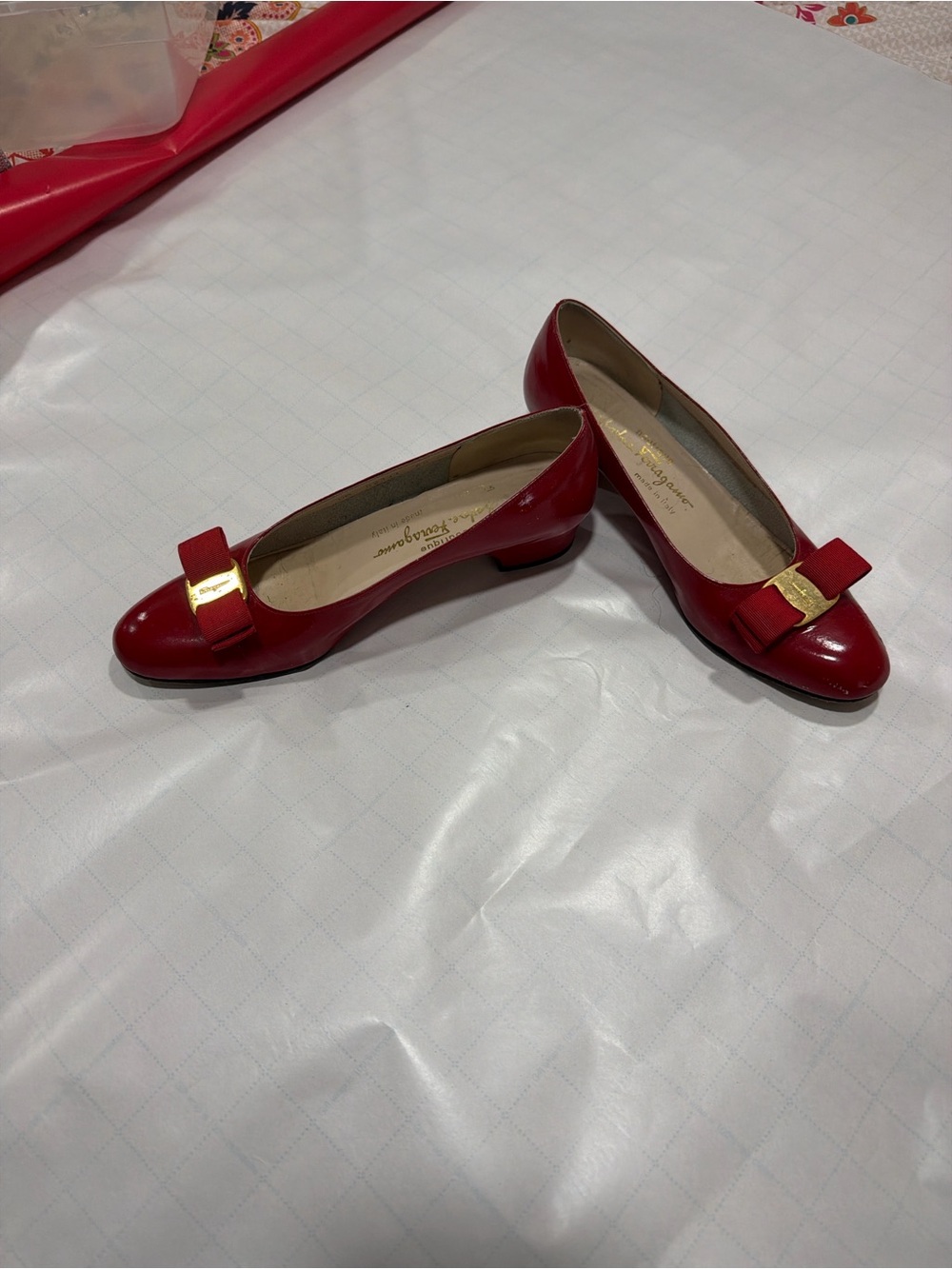 Salvatore Ferragamo Red Patent Vara Bow Low Heel Flats